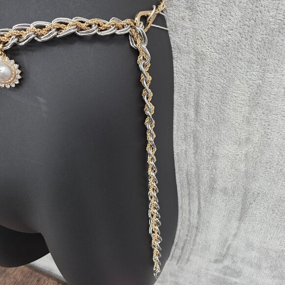 Lovers & Friends Jane Chain Belt Gold Silver Pearls Hearts Adjustable Bling New - Picture 6 of 13